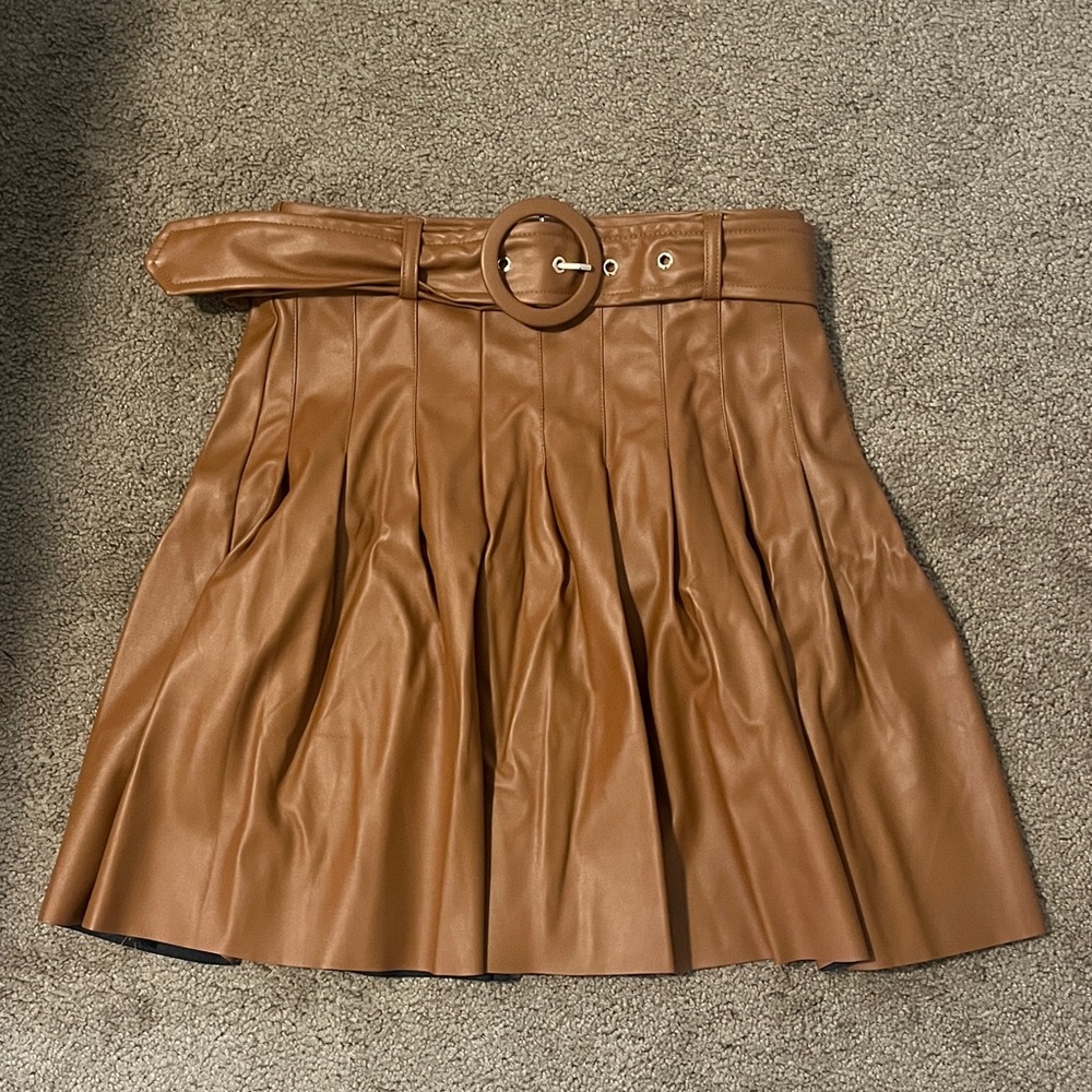 Lost + Wander Brown Pleated Mini Skirt
